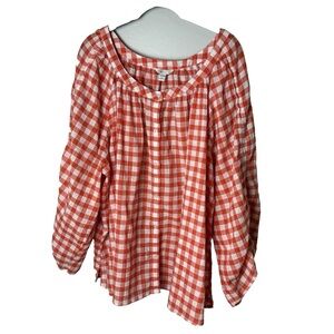 CATO Blouse Plus Size 26W 28W Top 3/4 Ruched Tie Sleeves Cotton Spandex Blend